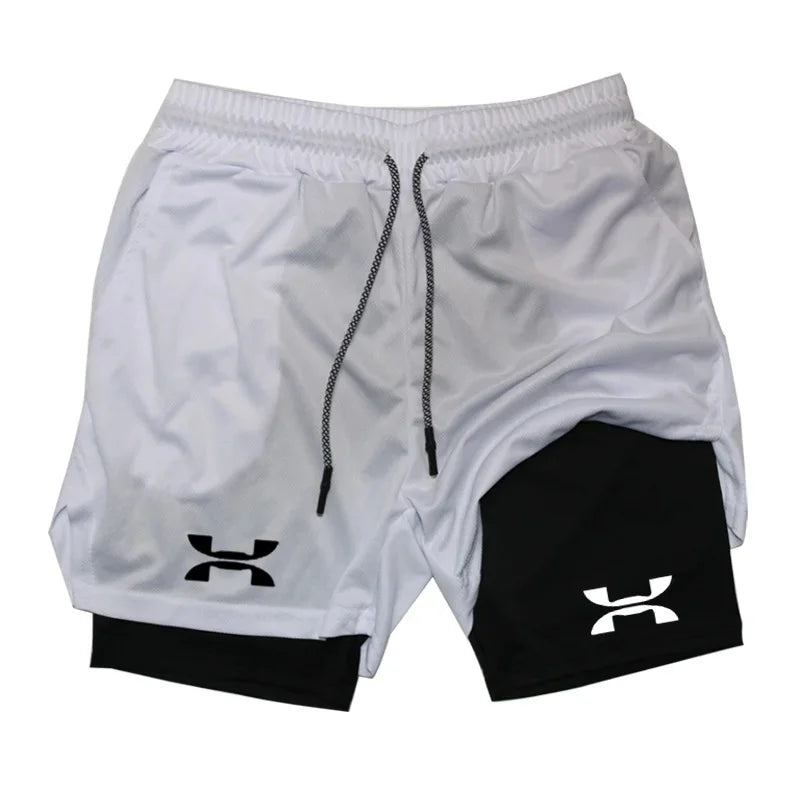 Men’s 2-in-1 Printed Compression Running Shorts – High-Performance Double Layer Gym Wear