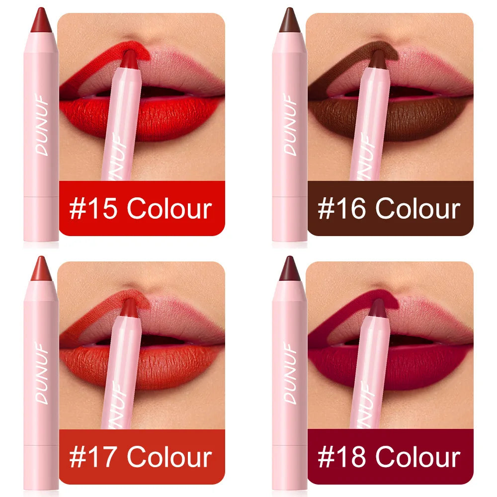 Matte Velvet Lipstick Pencil – Waterproof Lip Contour & Tint Lipliner Pen (18 Colors)