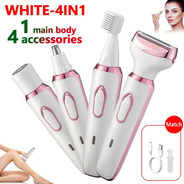 SoftAura 4 in 1 Electric Razor for Women Body Hair Trimmer Armpit Bikini Arm Leg Face Mustache Portable Painless Shaver