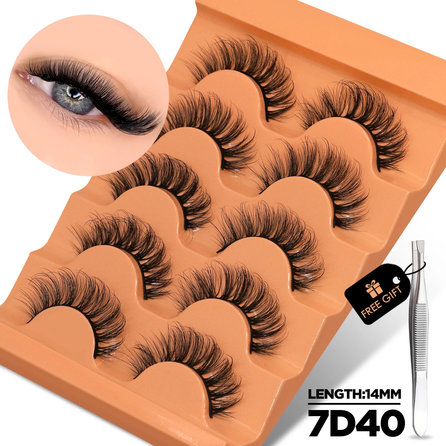 GROINNEYA 8D Cat Eye Faux Mink Lashes – Fluffy, Wispy Long Eyelashes (5 Pairs Pack)