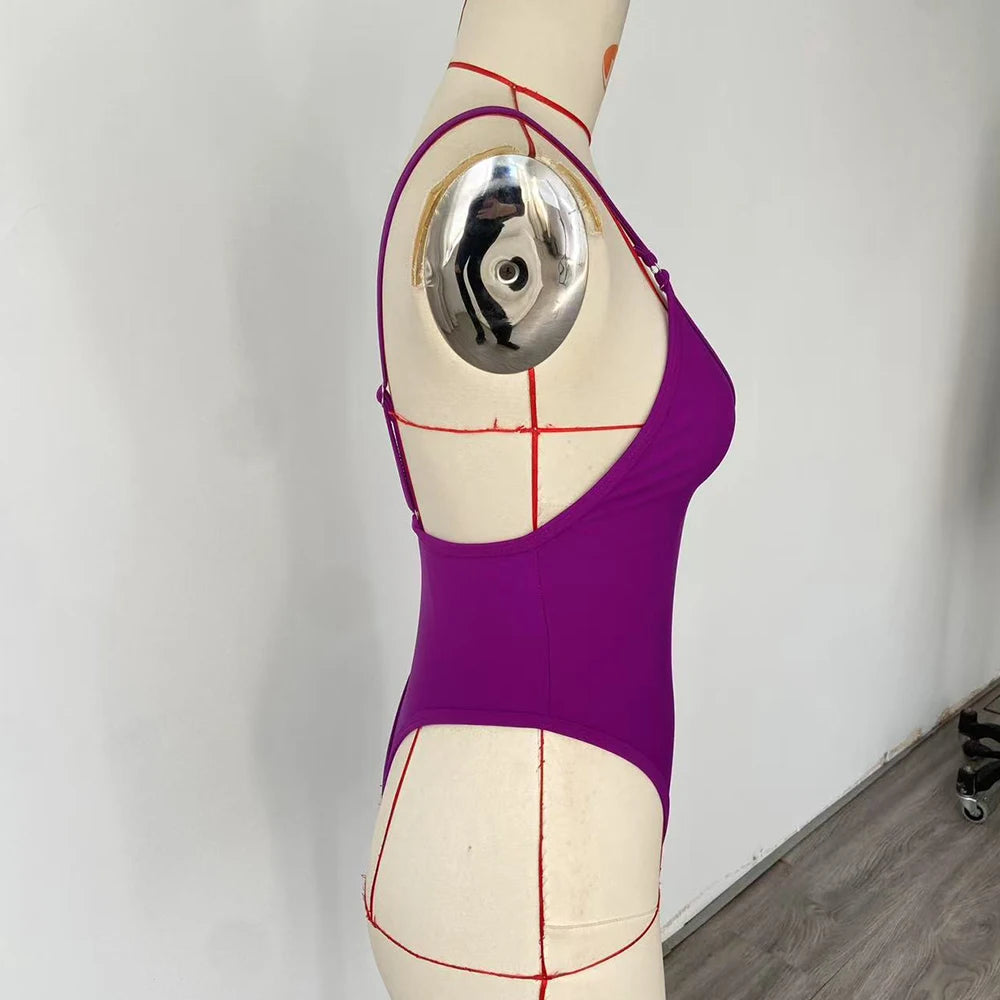 BEACHCICI Deep V Solid One-Piece Swimsuit