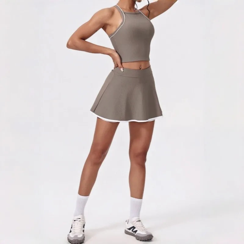 2PCS Women's Active Set – Sports Bra & High-Waist Bottom Skirt