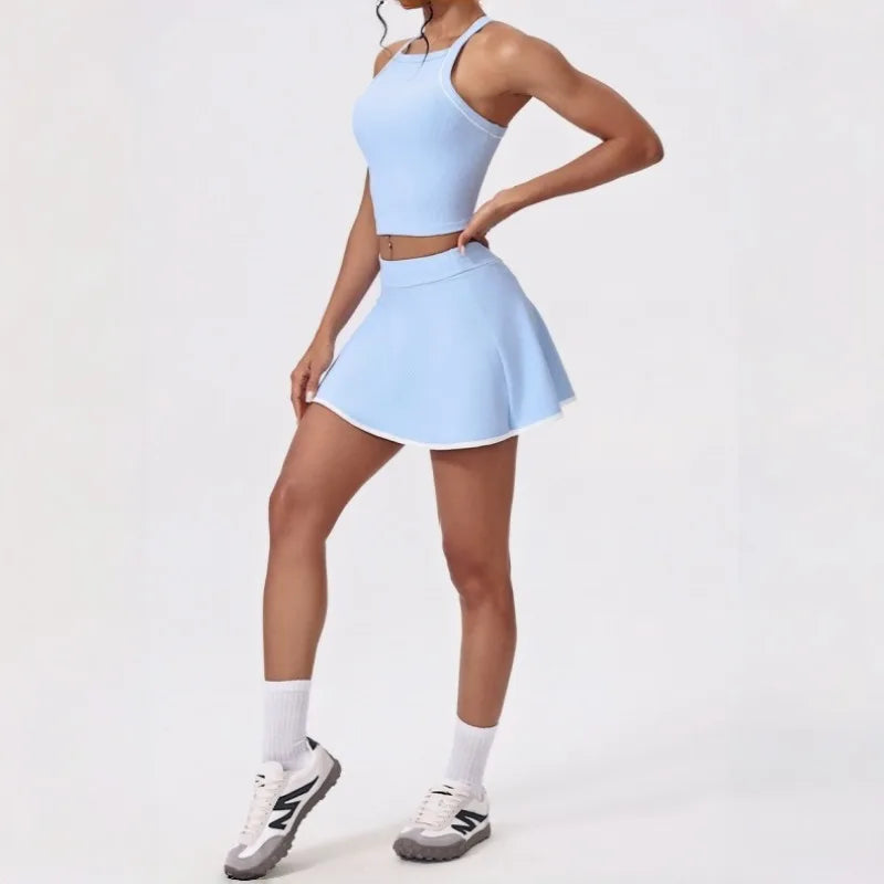 2PCS Women's Active Set – Sports Bra & High-Waist Bottom Skirt