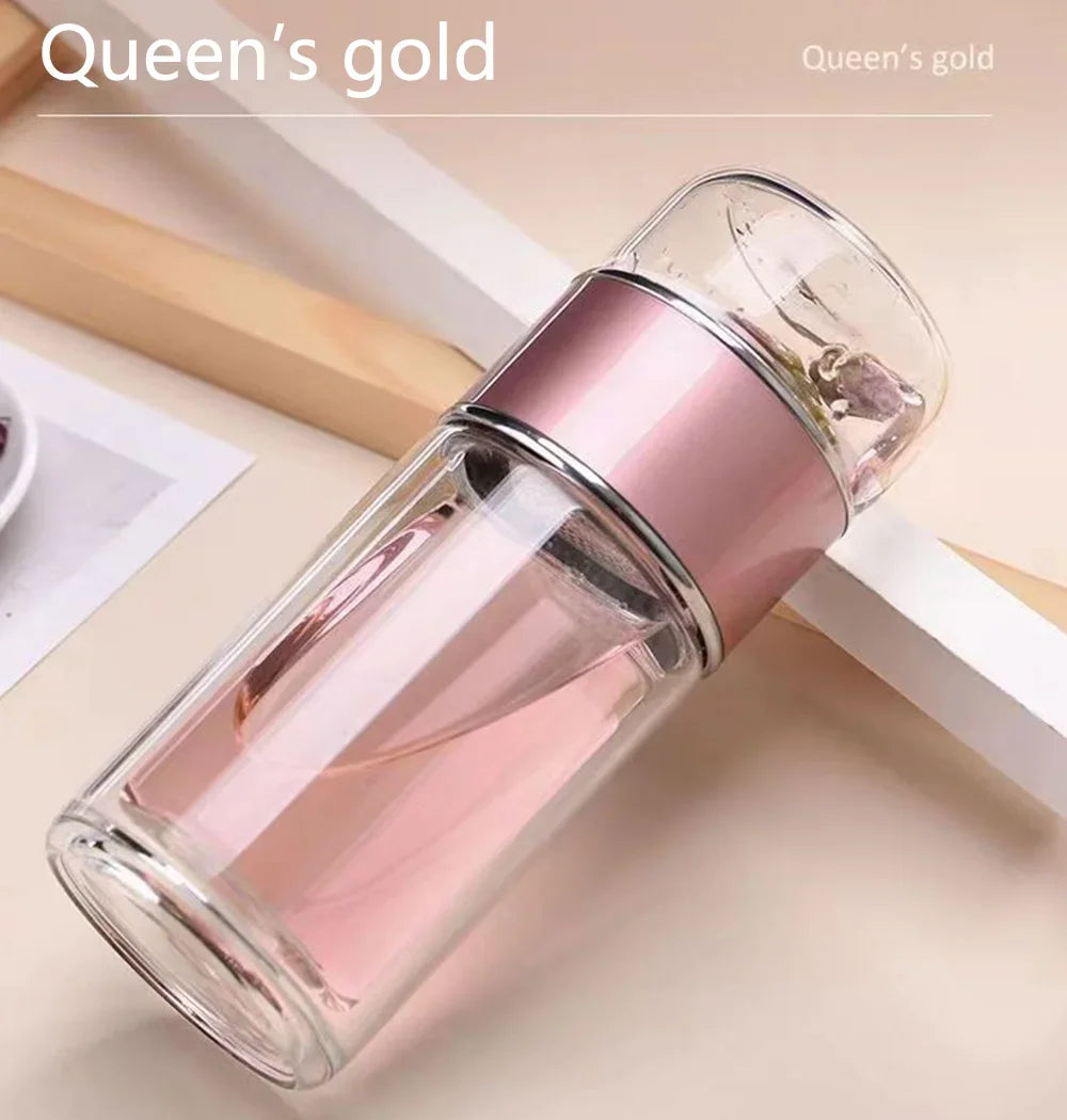 350ML/500ML Double Glass Water Bottle with Tea Infuser & Protective Sleeve