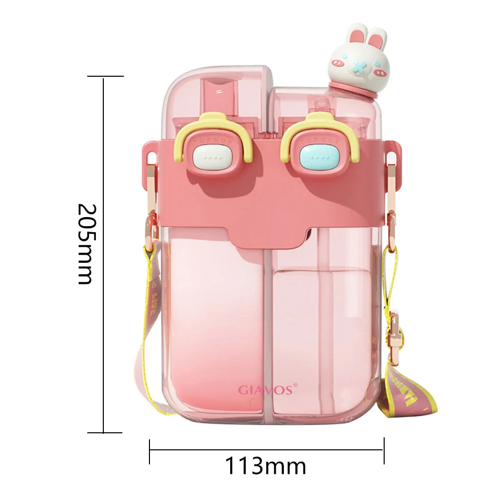 780ML Portable Cartoon Kids Water Bottle with Straw
