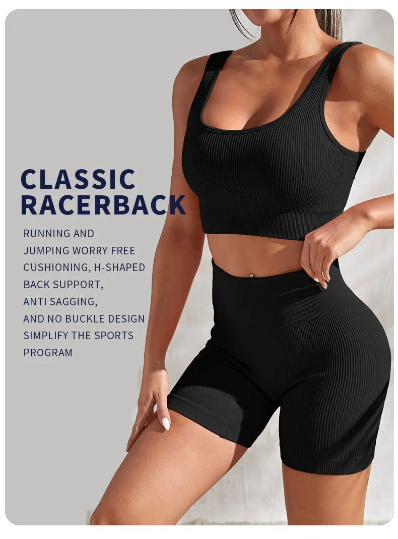 Ribbed Seamless 2-Piece Yoga Set – Crop Tank & High-Waist Shorts