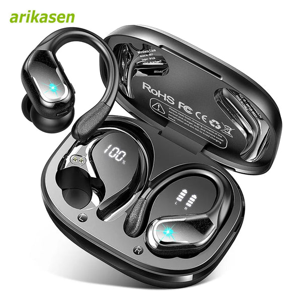 75Hrs Bluetooth 5.3 Wireless Earphones – IP7 Waterproof Sports Headphones with Deep Bass & ENC Noise Cancelling Mic