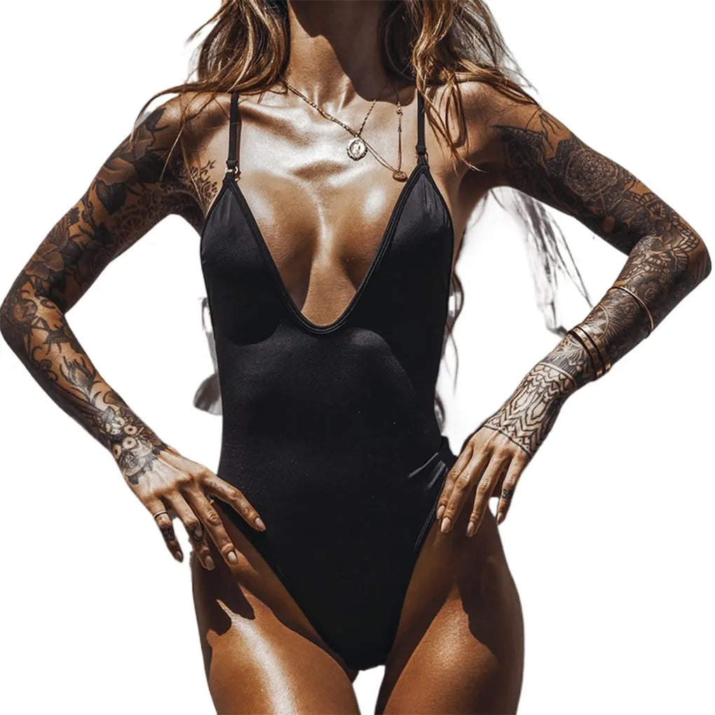 2024 Sleeveless Deep V Bodysuit Swimsuit