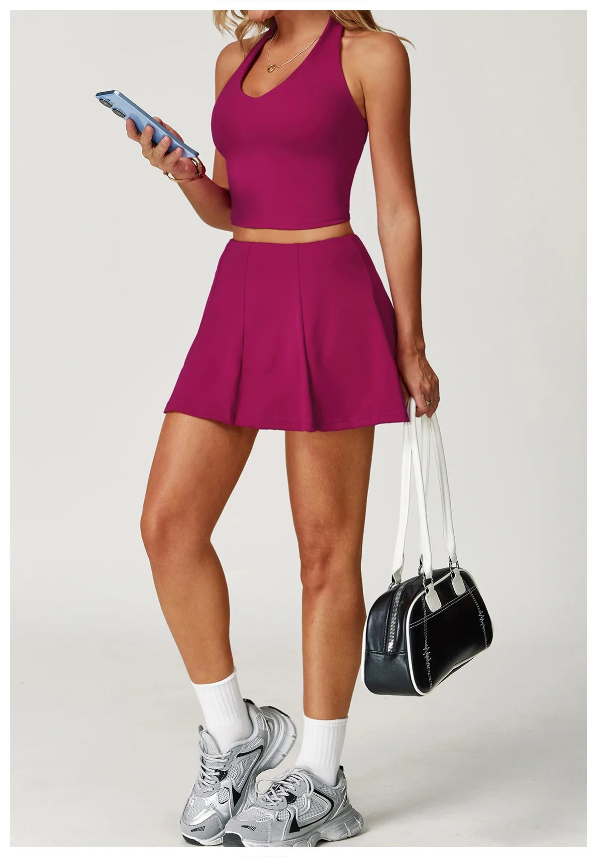 2025 2PCS Women's Active Set – Sports Bra & High-Waist Bottom Skirt