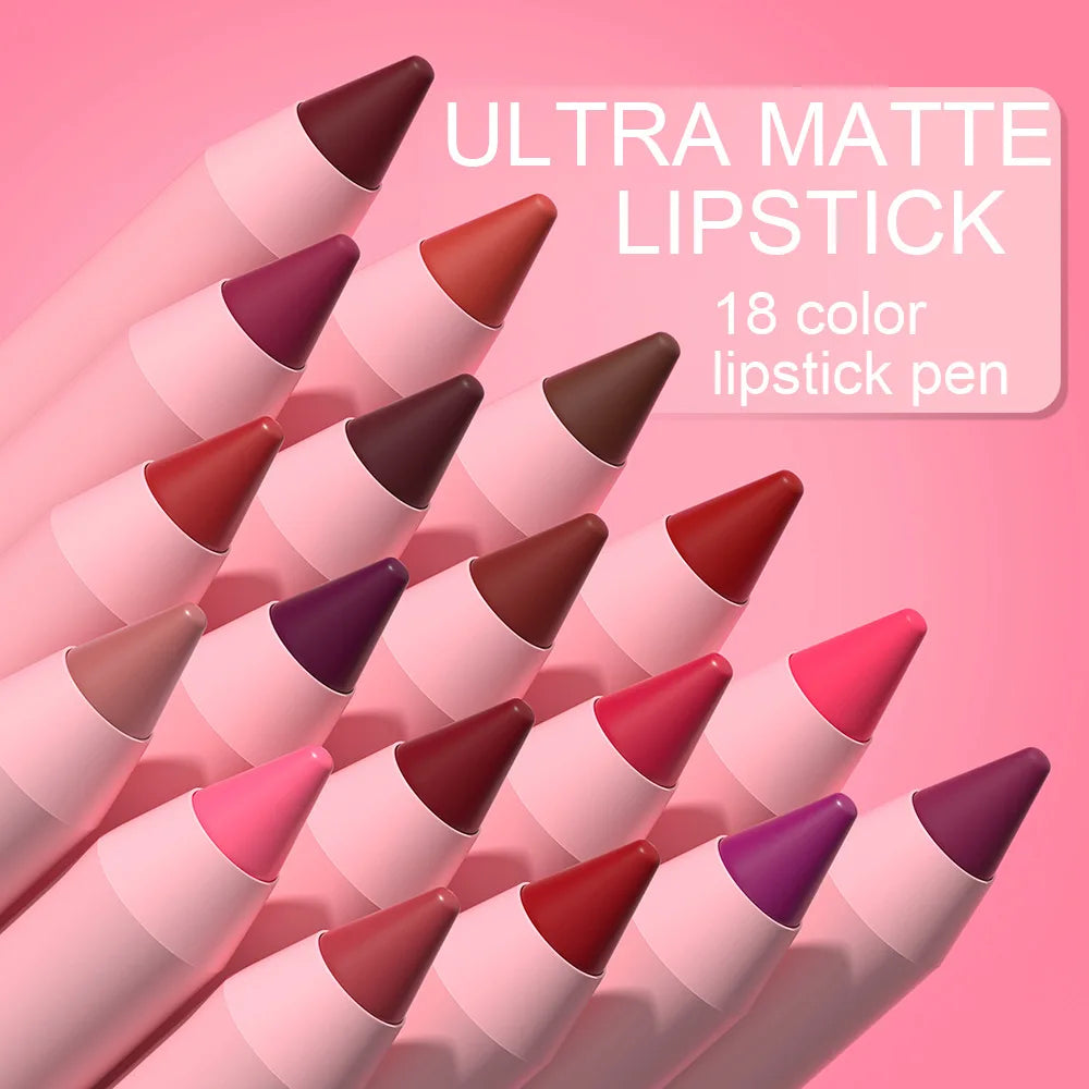 Matte Velvet Lipstick Pencil – Waterproof Lip Contour & Tint Lipliner Pen (18 Colors)