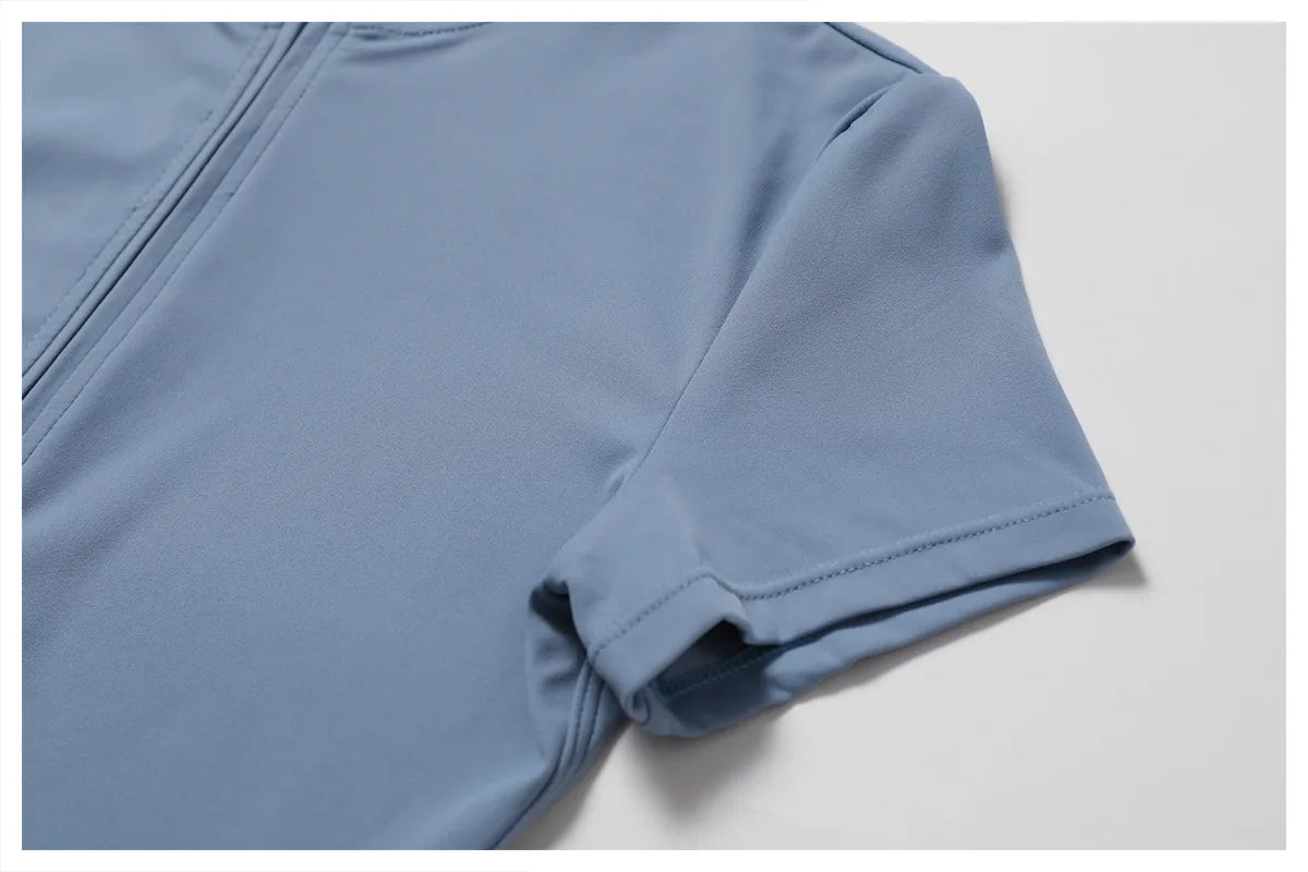 Women's Summer Short Sleeve Yoga Jumpsuit – Zipper Front Fitness Bodysuit for Workout & Dance