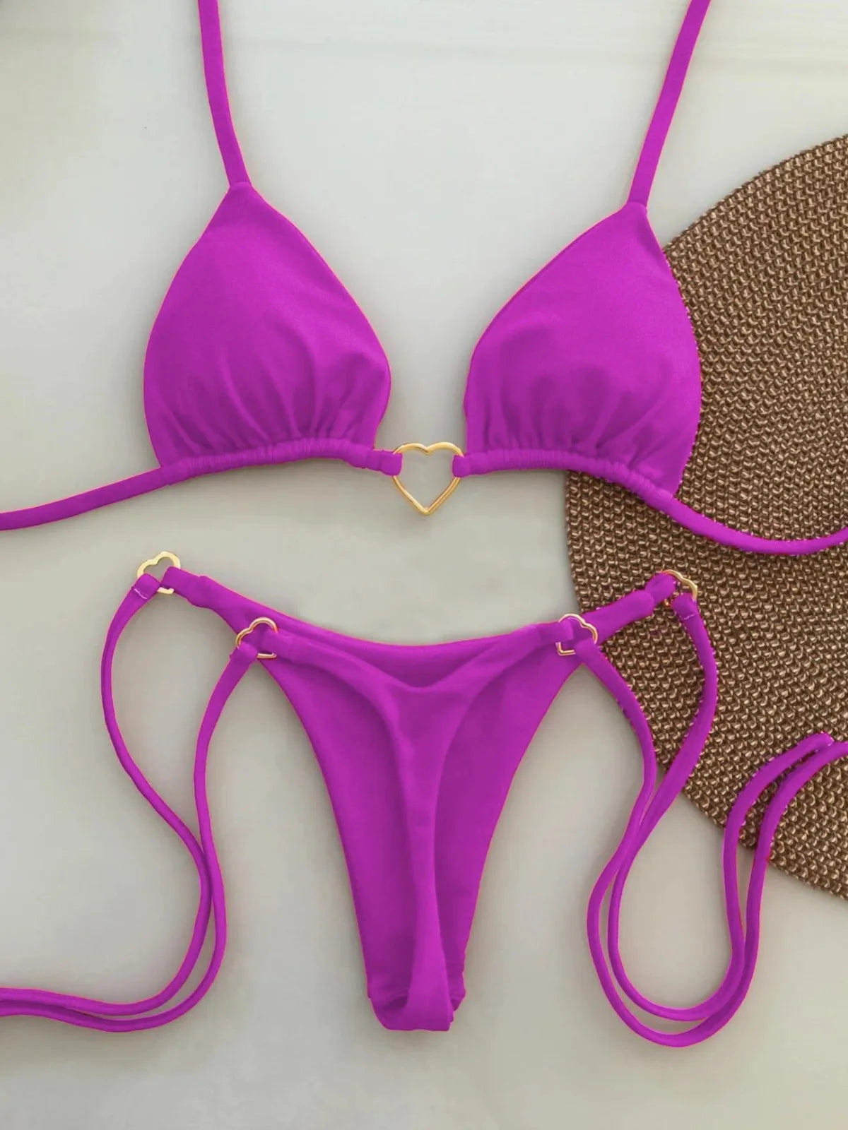 Lace-Up Bikini Set – Low-Waist Solid Color Two-Piece Swimsuit for Women