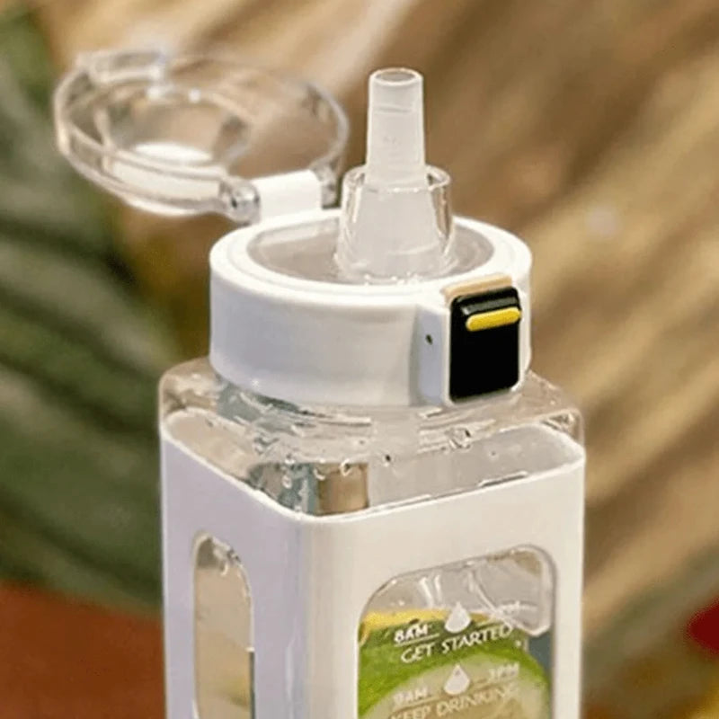 Plastic Square High Appearance Level Water Cup Household Fashion Light Luxury Portable Plastic Juice Cup with Straw