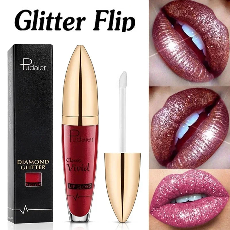 Diamond Shine Glitter Lip Gloss – Waterproof, Long-Lasting Metallic Matte to Shimmer Liquid Lipstick