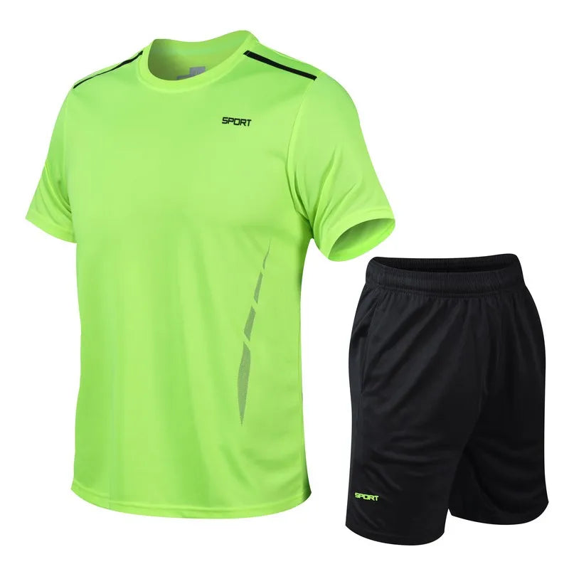 Men’s Quick-Dry Outdoor Sports Set – Breathable T-Shirt & Shorts 2-Piece Suit for Running, Hiking, Fishing & Fitness