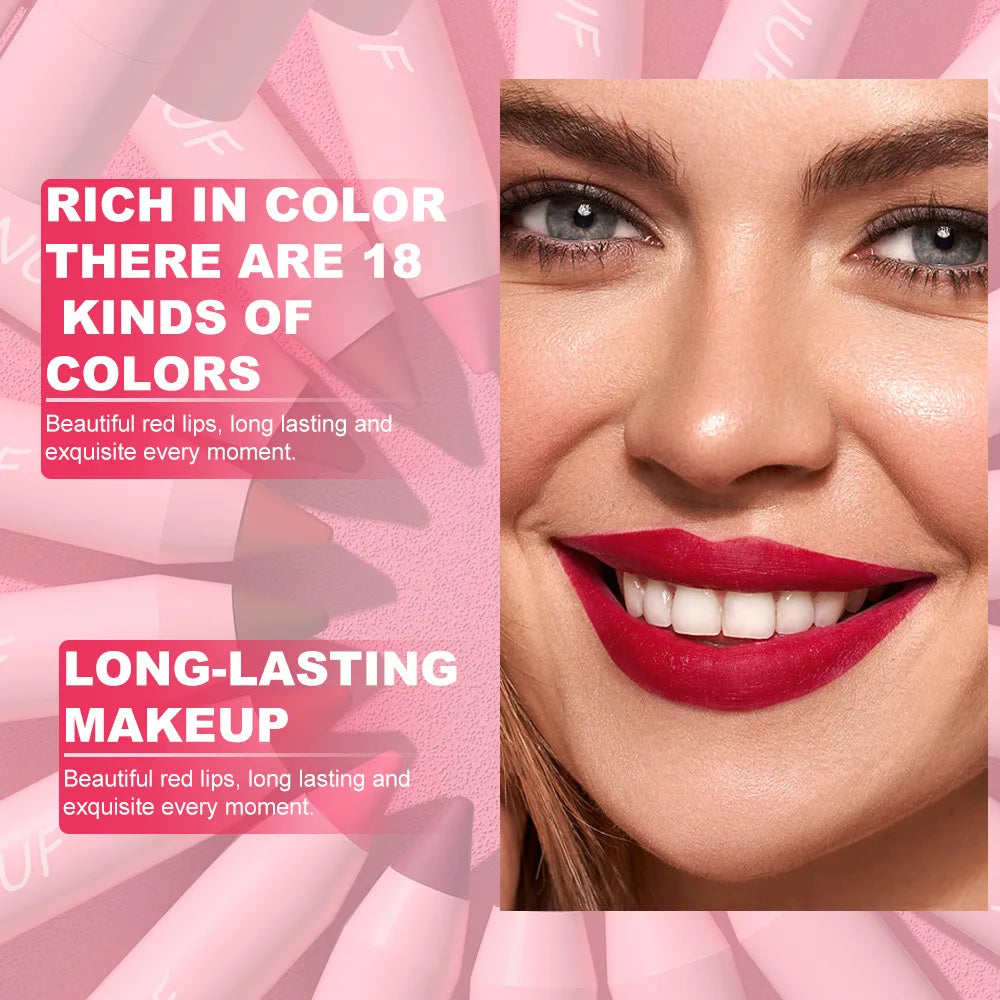 Matte Velvet Lipstick Pencil – Waterproof Lip Contour & Tint Lipliner Pen (18 Colors)