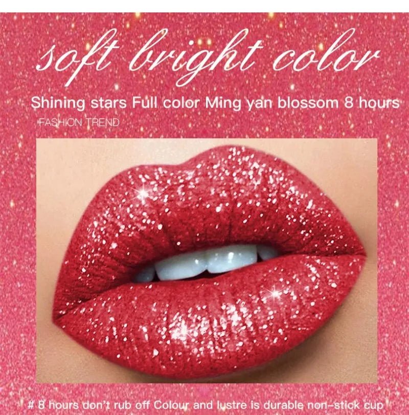 Diamond Shine Glitter Lip Gloss – Waterproof, Long-Lasting Metallic Matte to Shimmer Liquid Lipstick