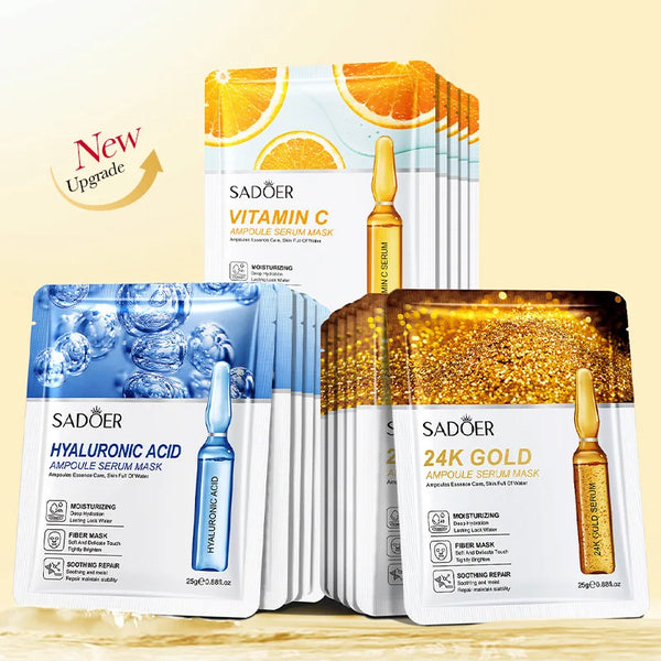 15pcs 24K Gold Hyaluronic Acid Face Mask Facial Firming Moisturizing Brightening Hydrating Facial