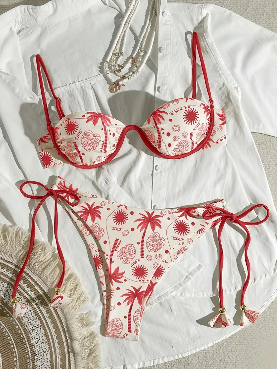Brazilian Micro Bikini Set – Push-Up Print Swimwear for Women