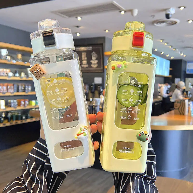 Plastic Square High Appearance Level Water Cup Household Fashion Light Luxury Portable Plastic Juice Cup with Straw