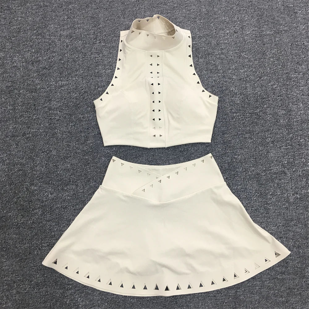 2025 2PCS Women's Active Set – Sports Bra & High-Waist Bottom Skirt with Pocket