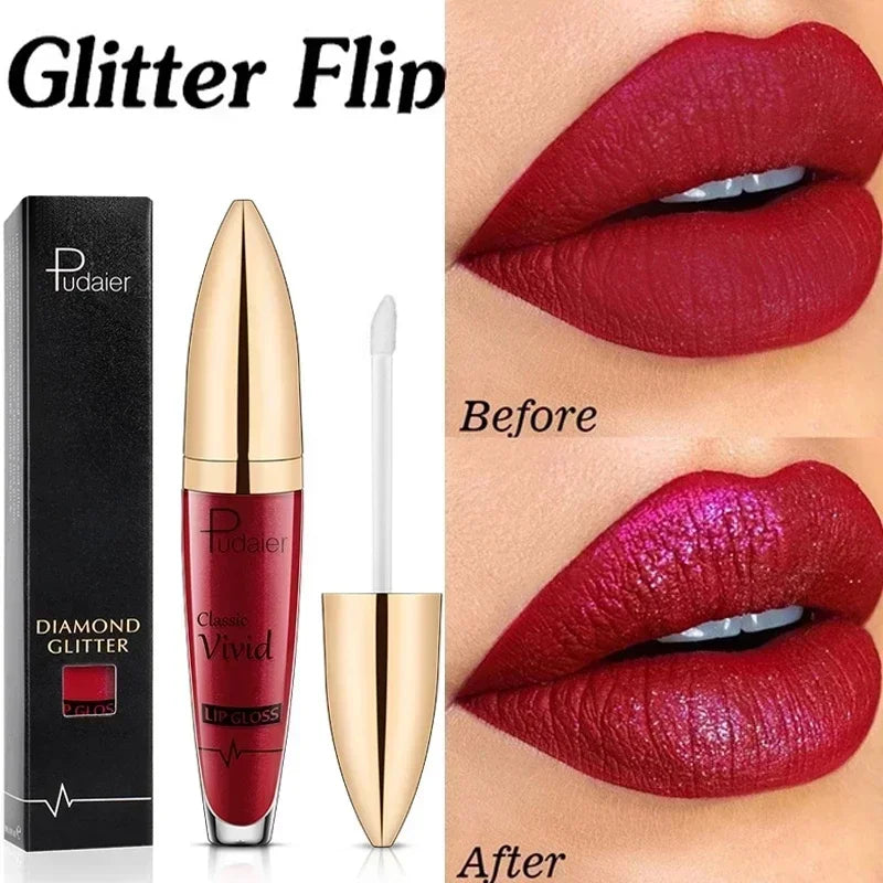 Diamond Shine Glitter Lip Gloss – Waterproof, Long-Lasting Metallic Matte to Shimmer Liquid Lipstick