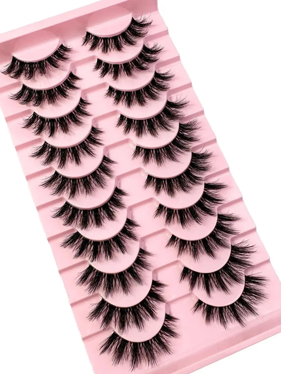 10 Pairs Natural Long Transparent Stem 3D Mink Eyelashes Manga Lashes Hot False Lashes Fluffy Soft Cross Lashes Extension Makeup
