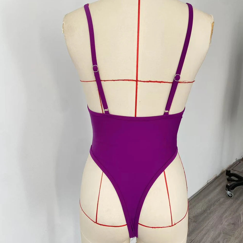 BEACHCICI Deep V Solid One-Piece Swimsuit