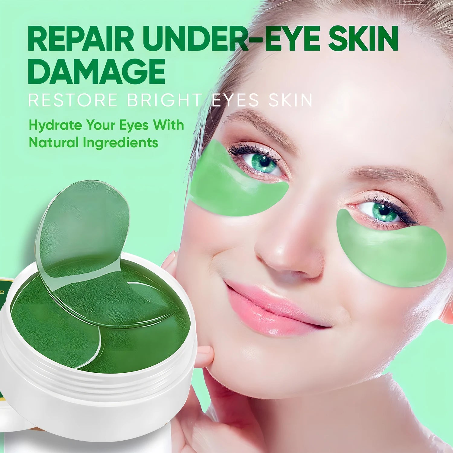 60pcs Seaweed & Hyaluronic Acid Eye Mask – Collagen Eye Patches for Dark Circles & Puffiness