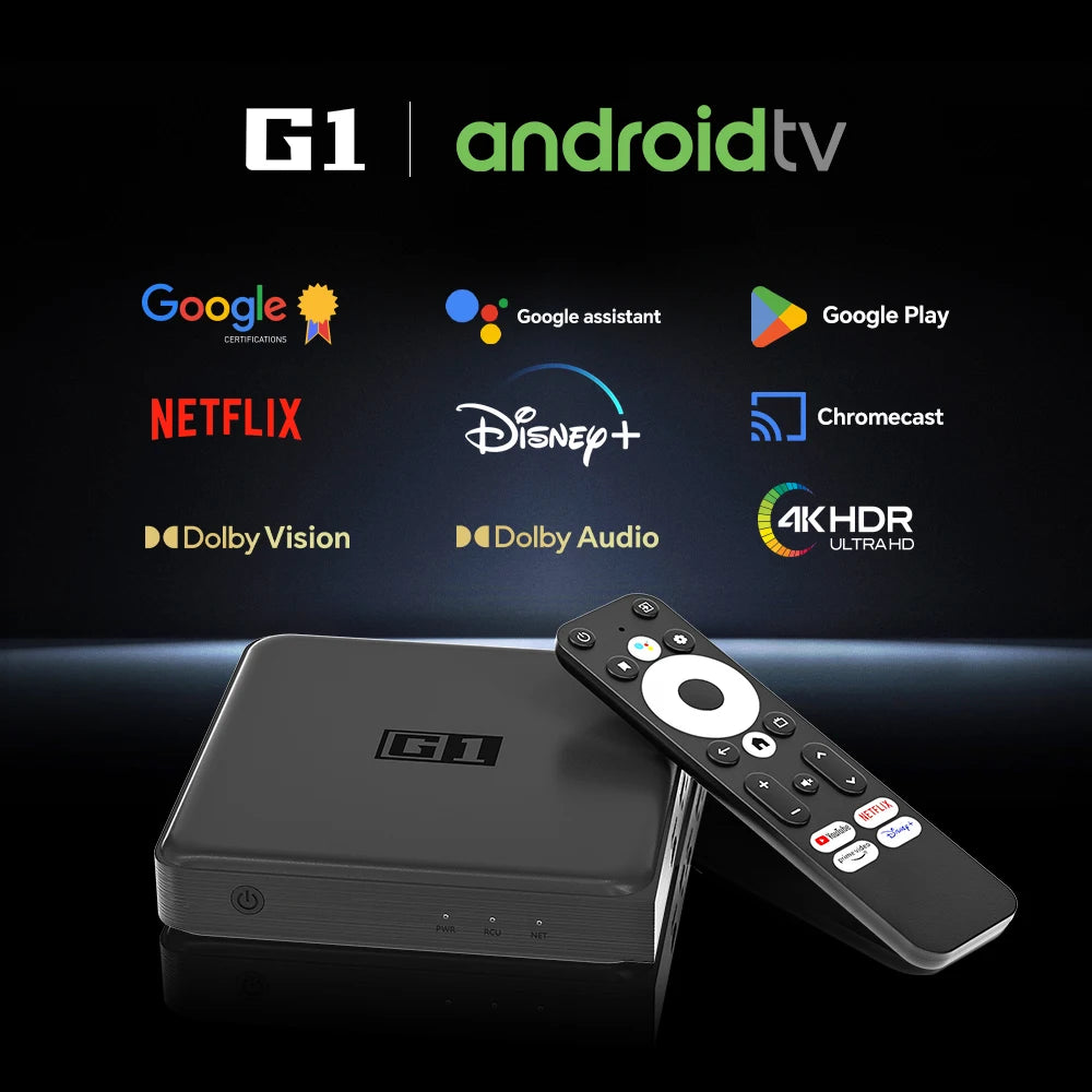 KINHANK G1 Google Netflix Certified Android 14 Smart TV Box Dolby Vision 4K HDR AV1 4G 32G WIFI6 Google Assistant Set-top Box