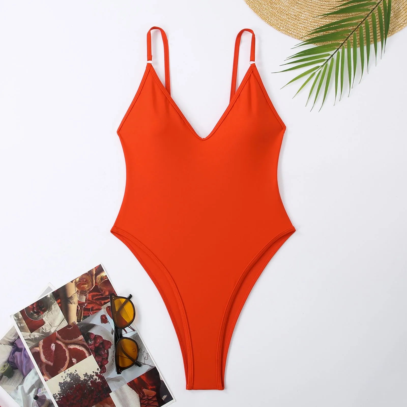 Deep V Neck One-Piece Monokini Swimsuit