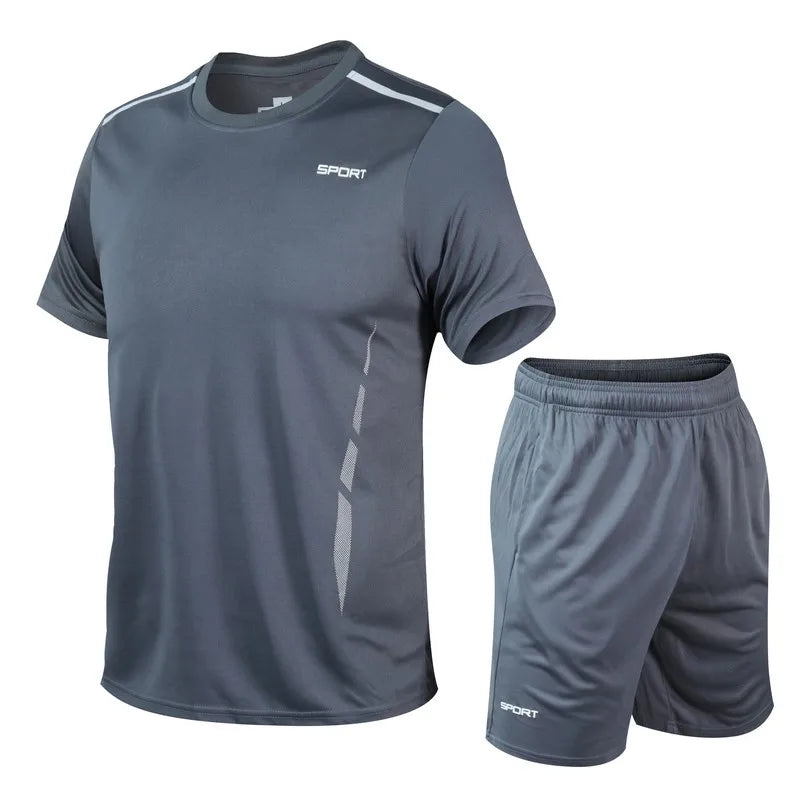 Men’s Quick-Dry Outdoor Sports Set – Breathable T-Shirt & Shorts 2-Piece Suit for Running, Hiking, Fishing & Fitness