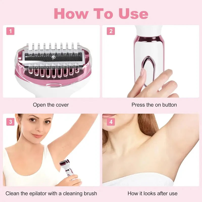SoftAura 4 in 1 Electric Razor for Women Body Hair Trimmer Armpit Bikini Arm Leg Face Mustache Portable Painless Shaver