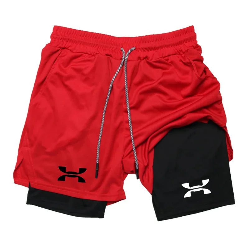 Men’s 2-in-1 Printed Compression Running Shorts – High-Performance Double Layer Gym Wear