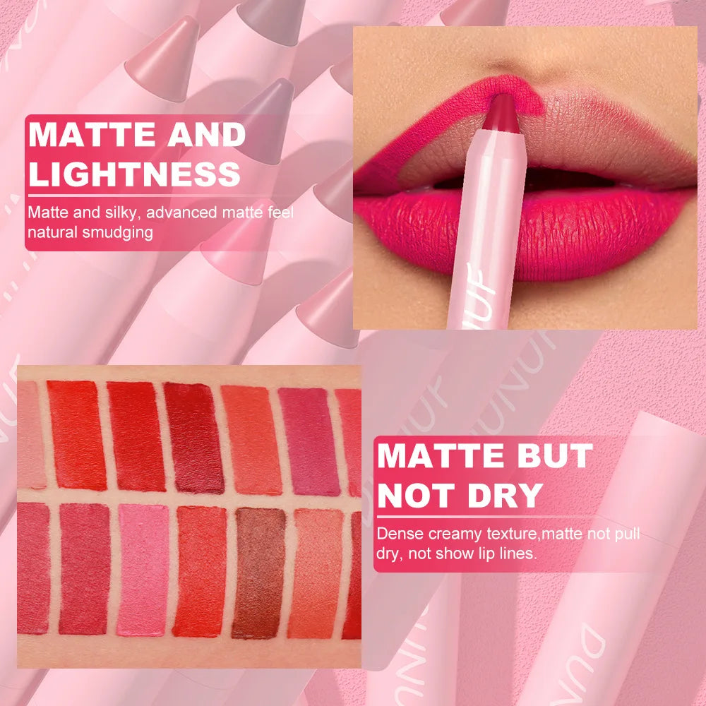 Matte Velvet Lipstick Pencil – Waterproof Lip Contour & Tint Lipliner Pen (18 Colors)