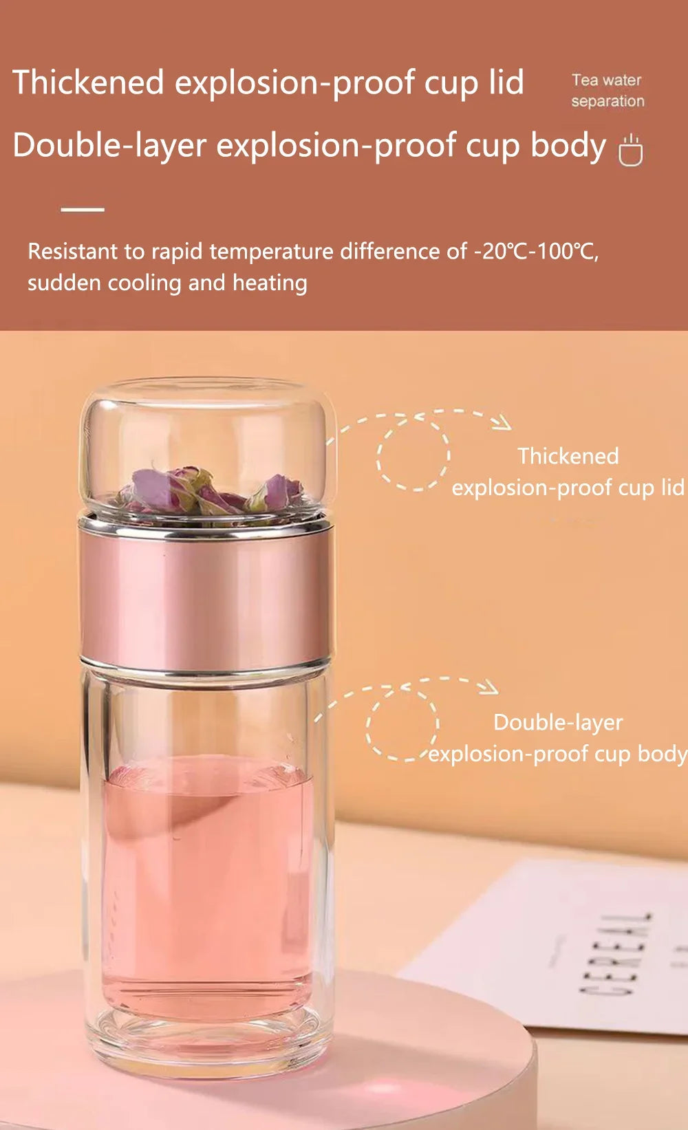 350ML/500ML Double Glass Water Bottle with Tea Infuser & Protective Sleeve