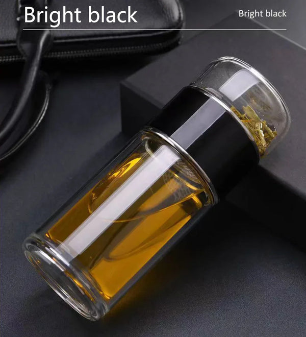 350ML/500ML Double Glass Water Bottle with Tea Infuser & Protective Sleeve
