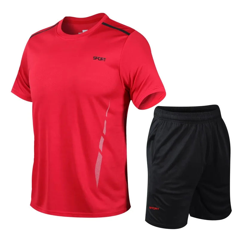 Men’s Quick-Dry Outdoor Sports Set – Breathable T-Shirt & Shorts 2-Piece Suit for Running, Hiking, Fishing & Fitness