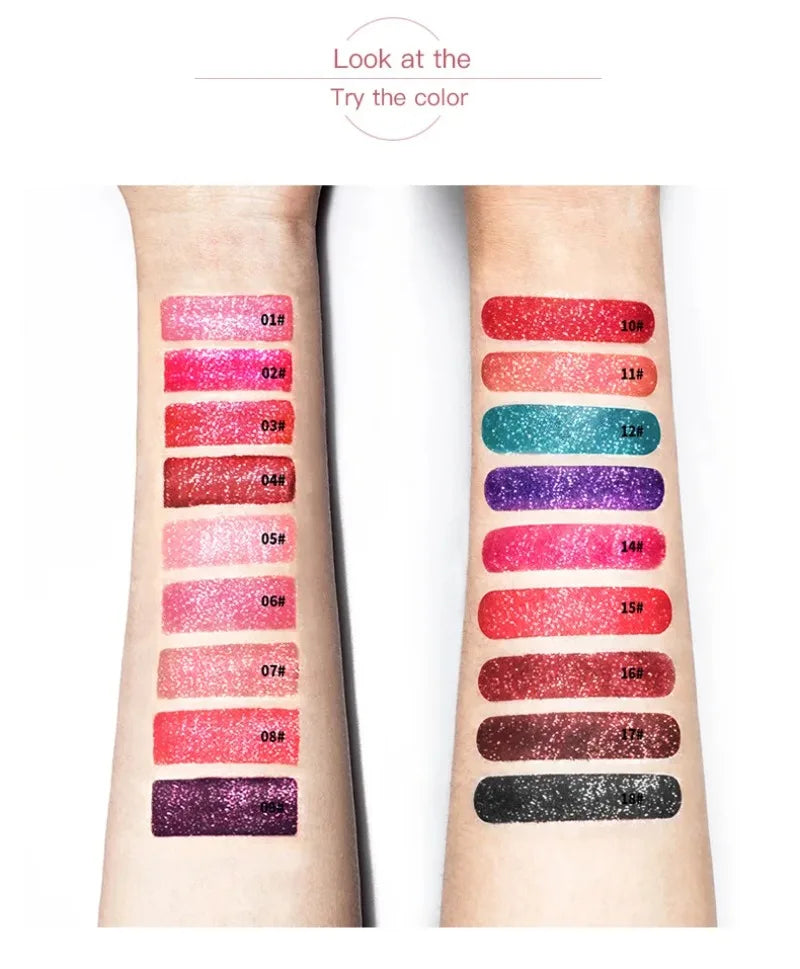 Diamond Shine Glitter Lip Gloss – Waterproof, Long-Lasting Metallic Matte to Shimmer Liquid Lipstick