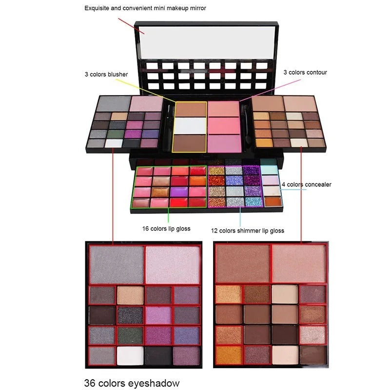 VERONNI Glitter & Matte Eyeshadow Palette – Waterproof, Long-Lasting Pressed Powder Makeup Kit