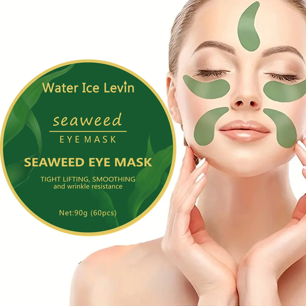 60pcs Seaweed & Hyaluronic Acid Eye Mask – Collagen Eye Patches for Dark Circles & Puffiness