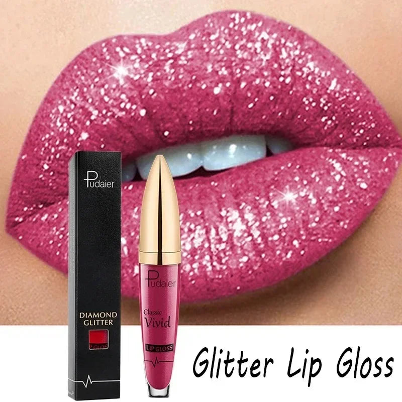 Diamond Shine Glitter Lip Gloss – Waterproof, Long-Lasting Metallic Matte to Shimmer Liquid Lipstick