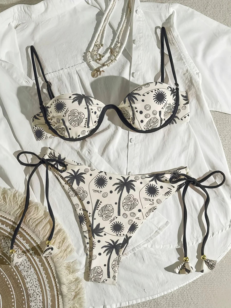 Brazilian Micro Bikini Set – Push-Up Print Swimwear for Women