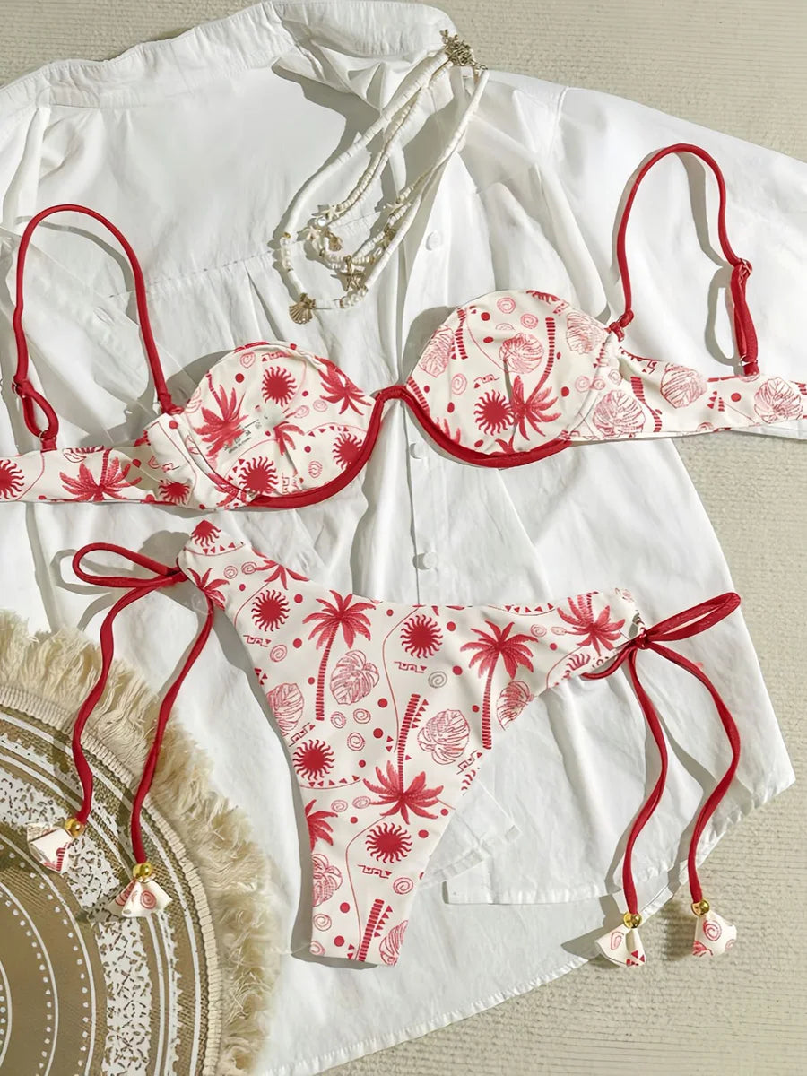 Brazilian Micro Bikini Set – Push-Up Print Swimwear for Women