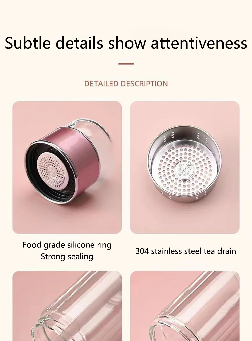 350ML/500ML Double Glass Water Bottle with Tea Infuser & Protective Sleeve