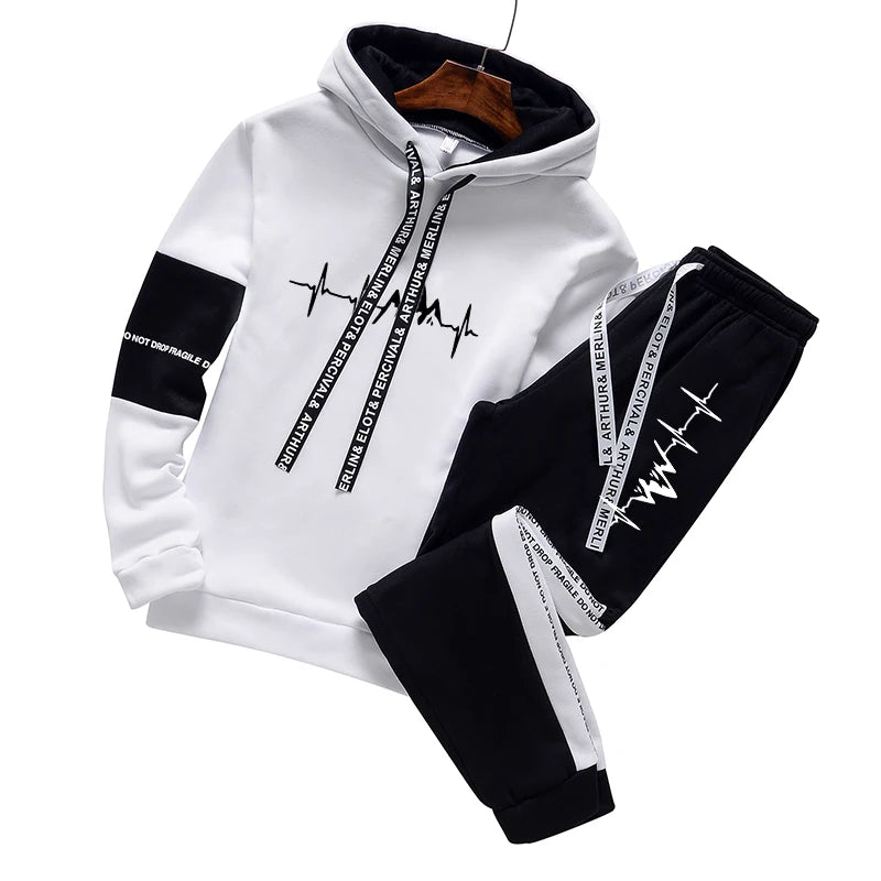 Men’s Classic Tracksuit Set – Printed Hooded Sweatshirt & Joggers