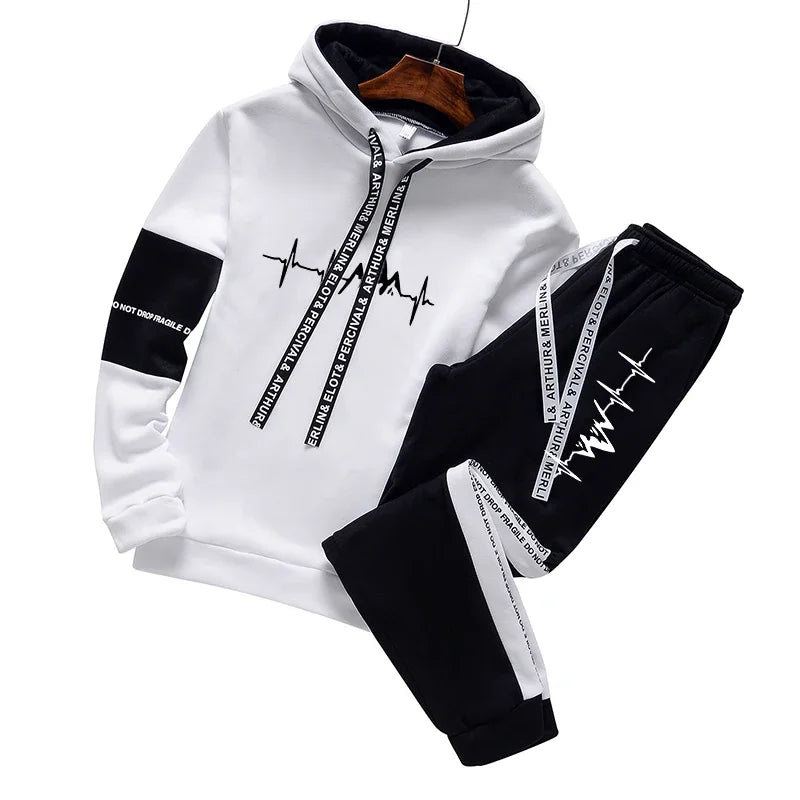 Men’s Classic Tracksuit Set – Printed Hooded Sweatshirt & Joggers