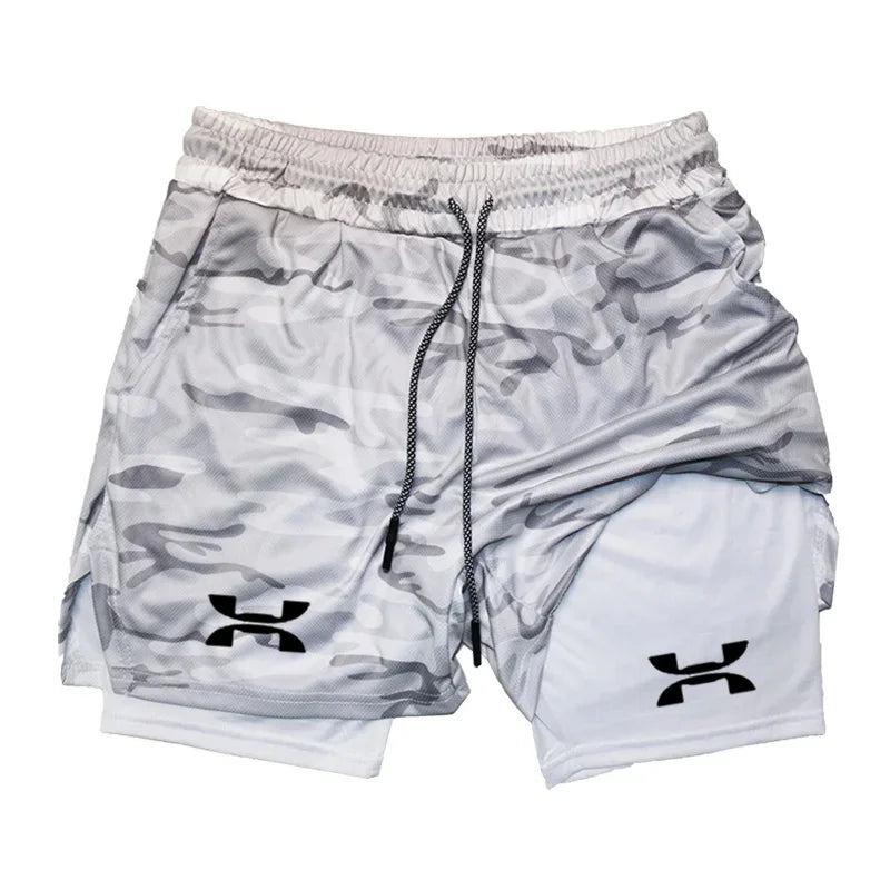 Men’s 2-in-1 Printed Compression Running Shorts – High-Performance Double Layer Gym Wear