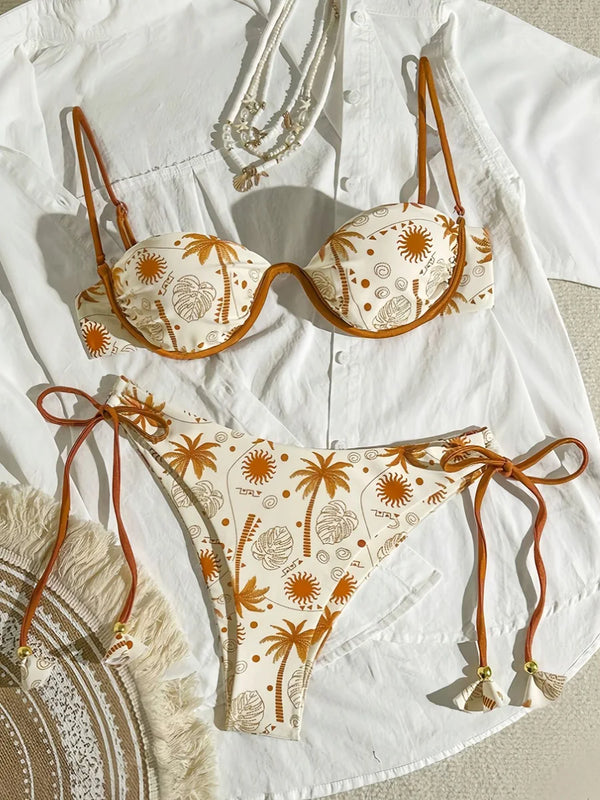 Brazilian Micro Bikini Set – Push-Up Print Swimwear for Women