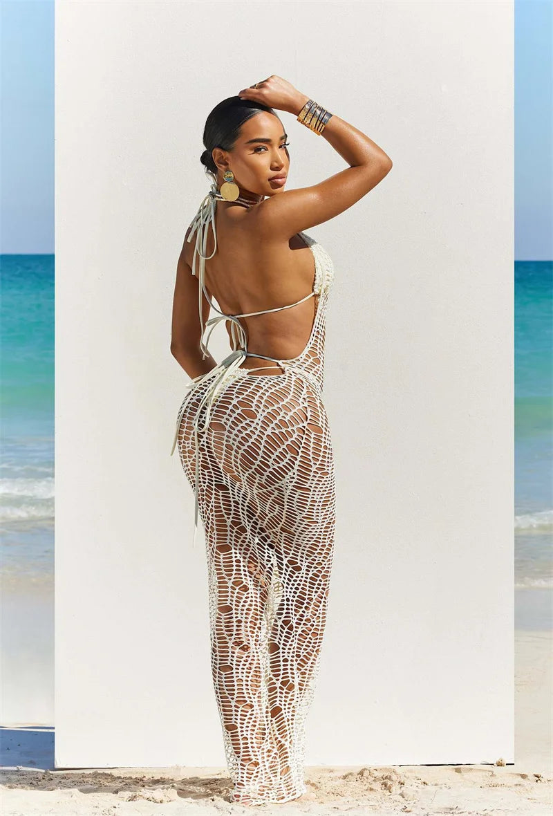 3-Piece Knit Bikini Set with Hollow-Out Cover-Up – Sexy Backless Beach Outfit for Women